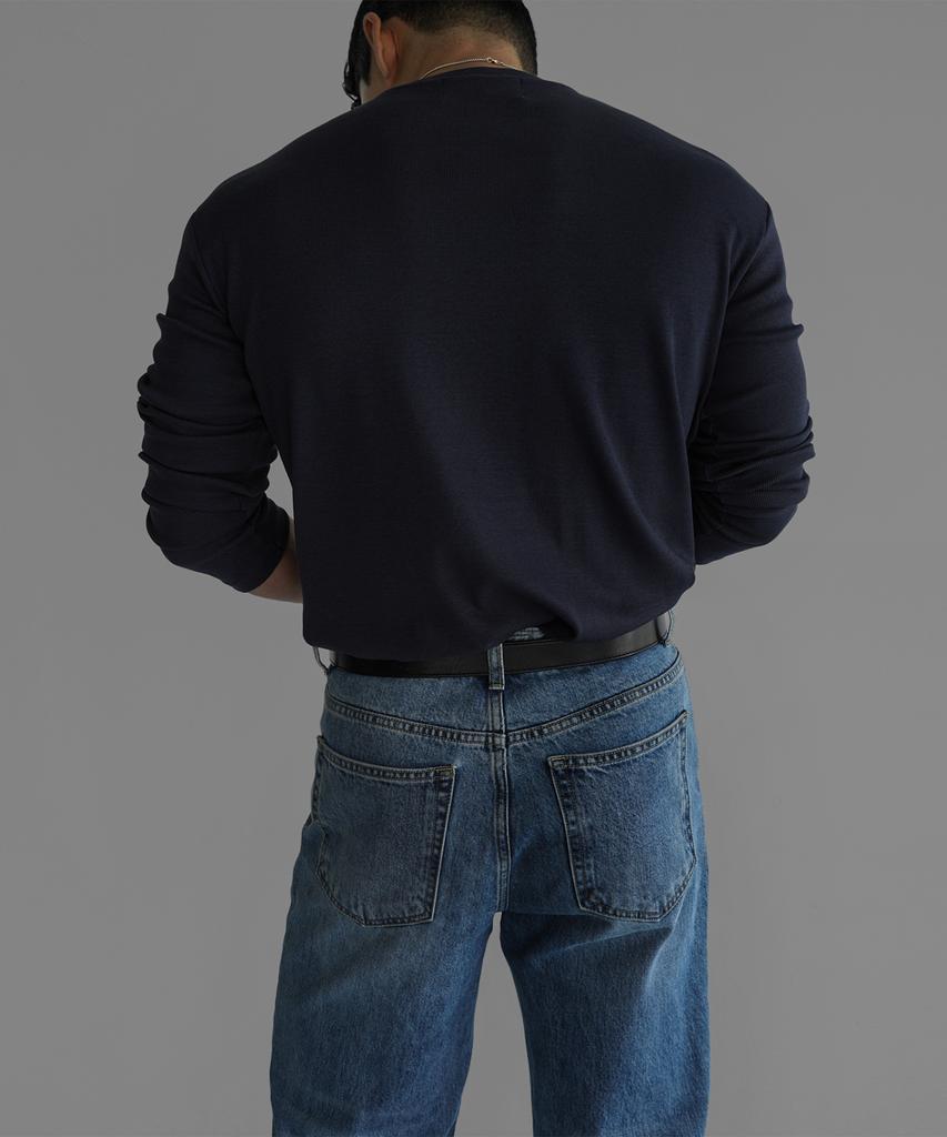 Baulopeulodeogteu Fine Ribbed Muscle Long Sleeve Knit Tee [Navy]