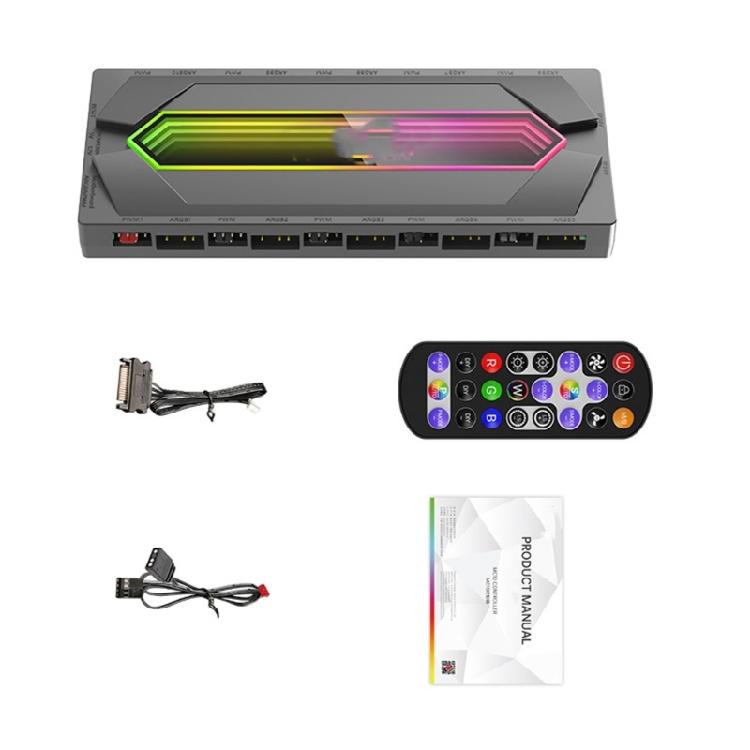 5V 3Pin ARGB and PWM Fan Hub with 12 Slots, Remote Controls, Magnetic Attachment for Desktop Customization