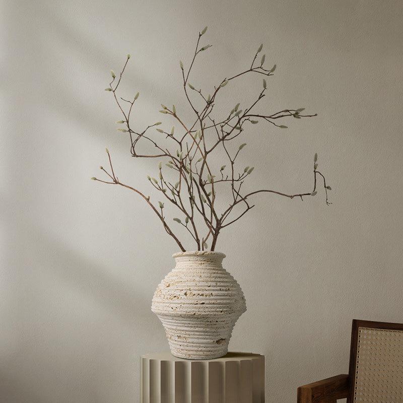 Haihong Yalin Wabi-Sabi Travertine Faux Flower Vase - Light Luxury Decorative Ornament for Living Room Entrance