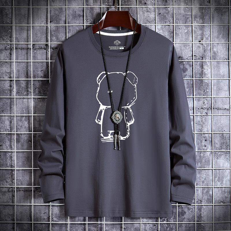 GMXIA Spring Autumn Men's Long Sleeve T-shirt Men's Youth Crewneck Base Men's Top Clothes Autumn Clothes Men's T-shirt