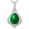 Elegant Silver-Plated Copper Necklace with Green Chalcedony Pendant – Fashionable Teardrop Pendant for Women