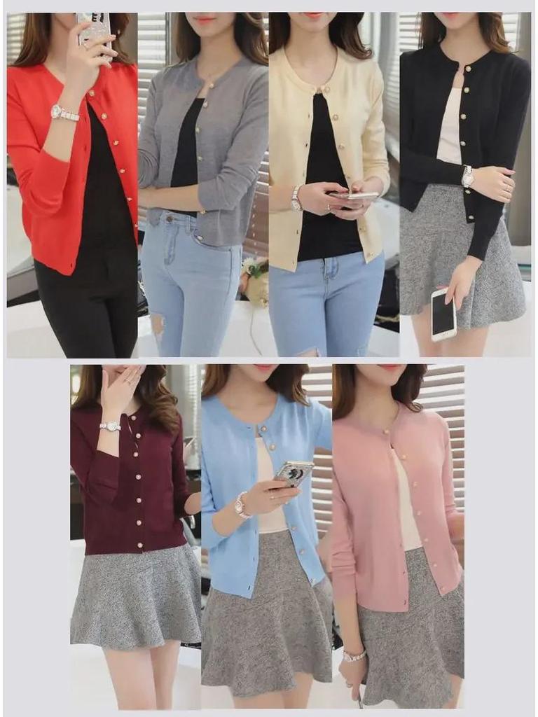 Women's Slim Round Neck Knitted Cardigan - Lightweight, Solid Color Sweater for Spring and Autumn