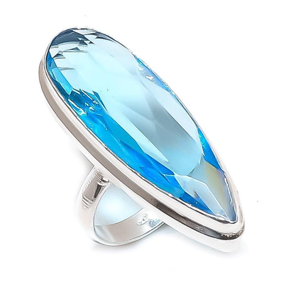 

Швейцарский голубой топаз драгоценный камень ручной работы кольцо из стерлингового серебра 925 пробы размер 6.5 U9H16