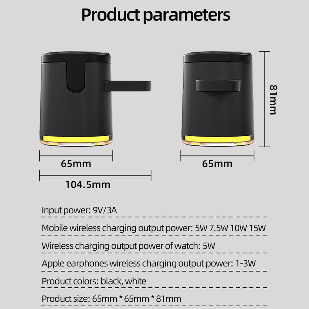 Bedside Night Light Magnet Qi2 Wireless Charger 3in1 Heat Dissipation Charging Station for iPhone & Samsung Galaxy Watch Charger