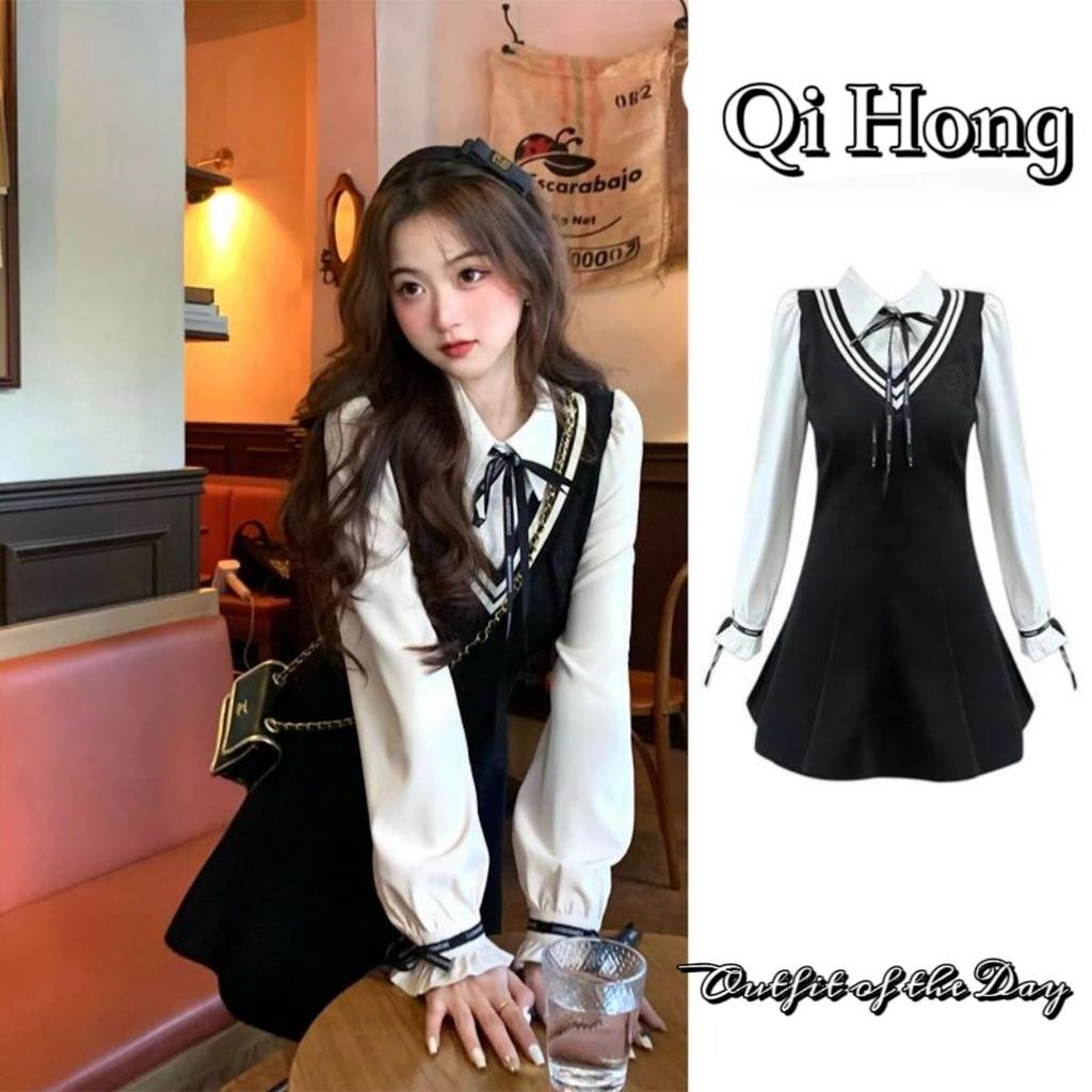 Flared Skirt Dress with and Mini Dress with a Slimming and Sexy Bodycon Dress for Dates and Casual Wear [ReiLuana] Women's Uniform-Style Ribbon,