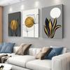 3-teiliges modernes minimalistisches goldenes Mond-Abstrakt-Linien-Leinwandbild Nordic Style Wohnzimmer Foyer Dekoration Bild rahmenlos