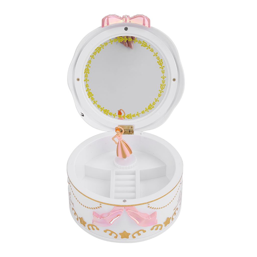 Music Musical Box Miniature Rotary Ballerina Girl Jewelry Storage for Kids Girls (White)