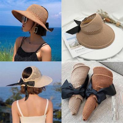Summer Female Sun Hats Big Brim Classic Bowknot Foldable Fashion Straw Hat Casual Outdoor Beach Cap for Women UV Protected Hat