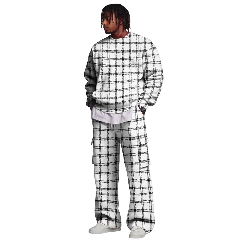 Men's Layer Sweatshirt and Cargo Pants Set with Elastic Waistband