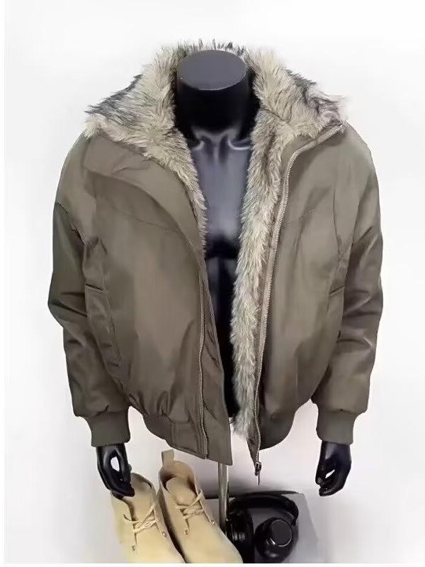 Men's High-End American Retro Cotton Jacket with Fur Collar for Winter Warmth