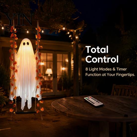 Kreatives Festival-Hof-Layout Hängende Schaukel Geist Halloween-Dekoration mit Ahornblatt, Leuchtendes Ornament Außen Dekorationen Höhenverstellbare Schaukel,