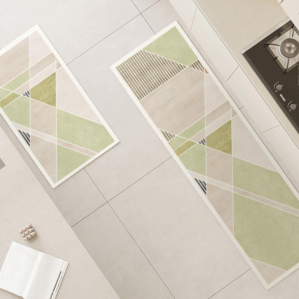 Waterproof Oil-proof Kitchen Carpet Non-slip PVC Floor Mat Green Geometric Rug Long Foot Mats for Home Alfombra De Cocina