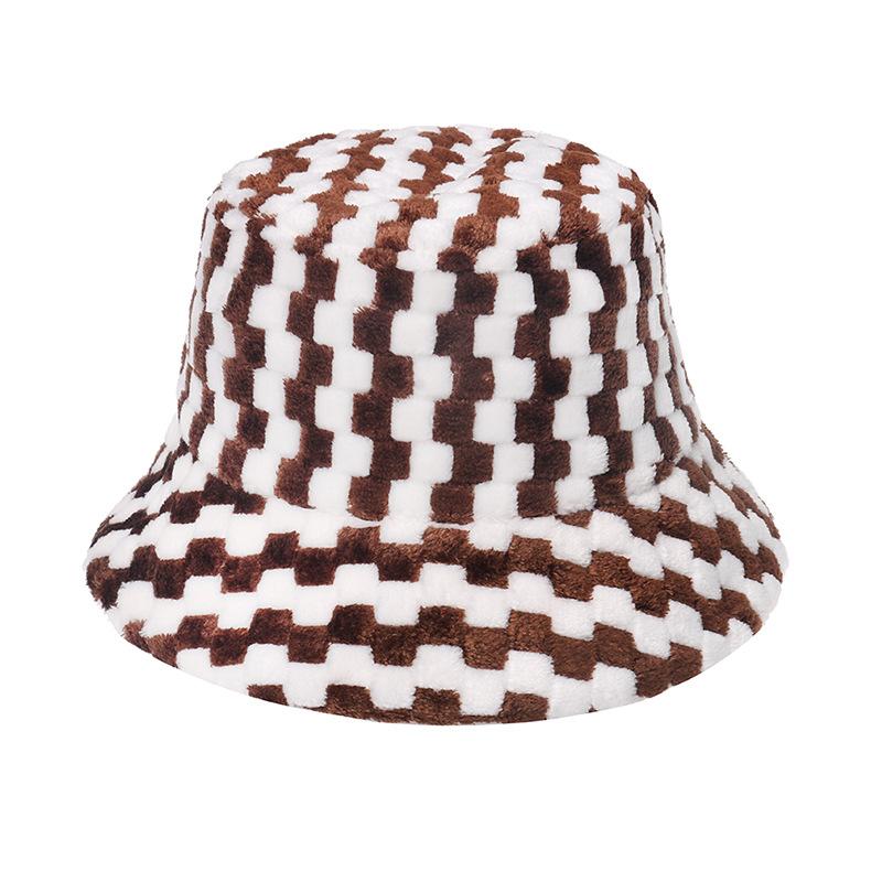 2025 European and American new casual trend mixed color plaid bucket hat plush hat thermal basin hat men and women autumn and winter