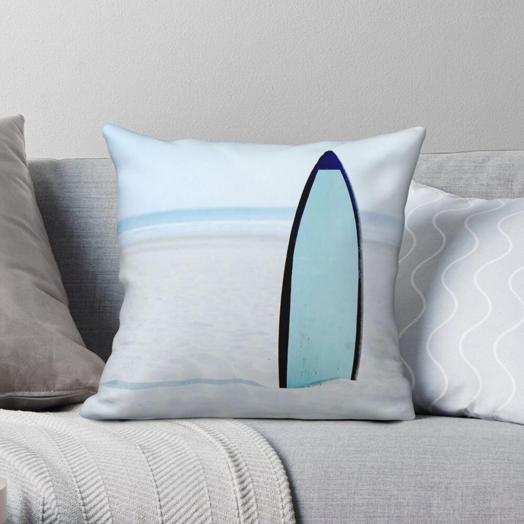 Beach Surfboard Square Pillowcase Polyester Linen Velvet Printed Zip Decor Sofa Cushion Case 45x45