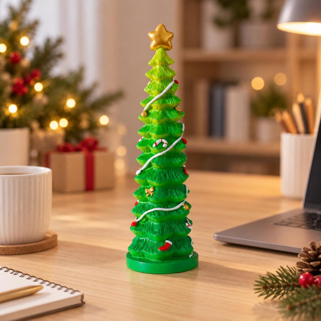 Tabletop Christmas Tree with Star Topper Freestanding Round Base Compact Holiday