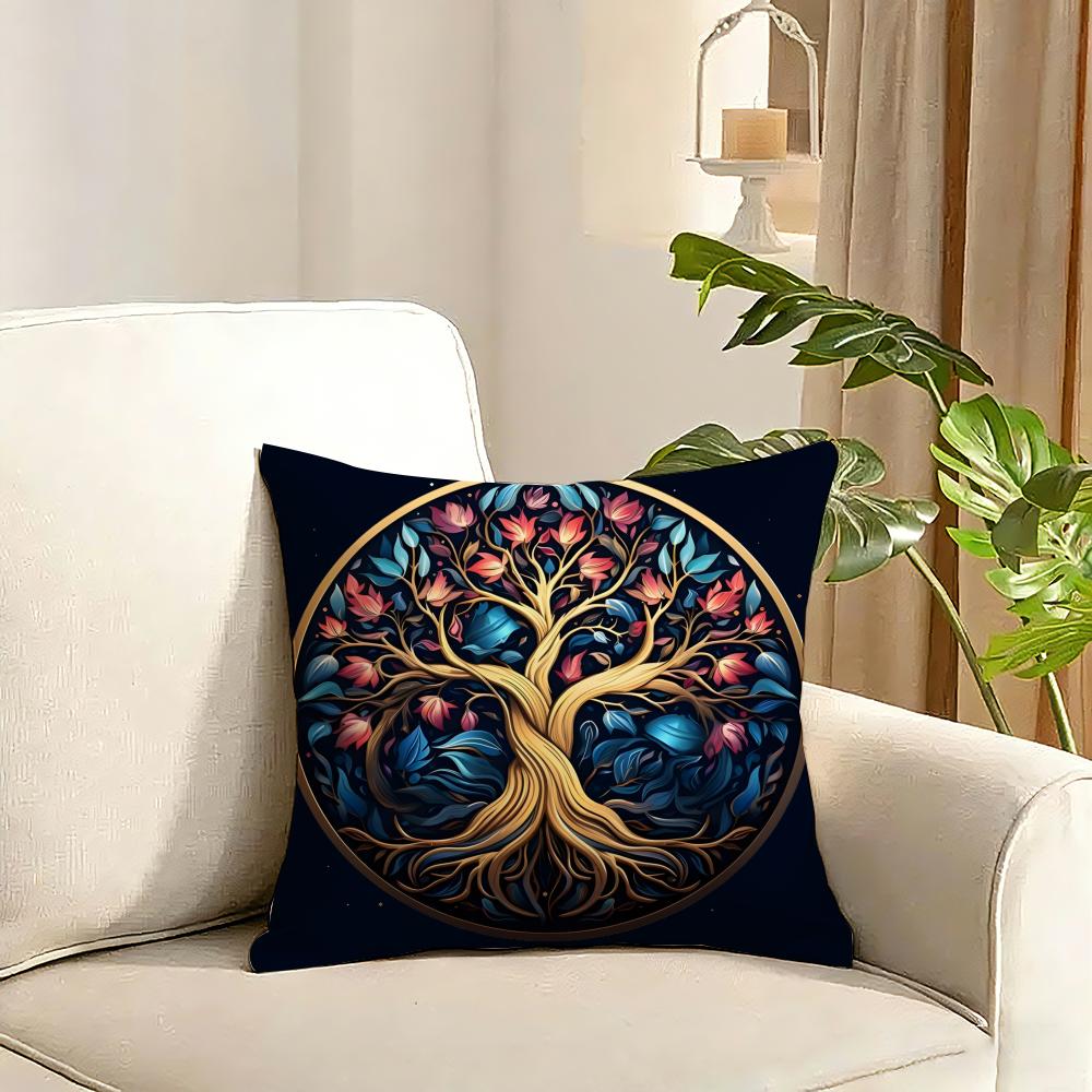 Tree of Life Cushion Cover Plant Floral Cushion Cover Reversible Plush Pillow Cover Soft Fluffy Home Decor for Sofa Bedroom