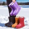 Botas de Chuva Femininas Impermeáveis de Cano Alto com Pelúcia e EVA - Sapatos Quentes e Anticongelantes para Lavagem de Carros, Cozinha e Trabalho de Higiene.