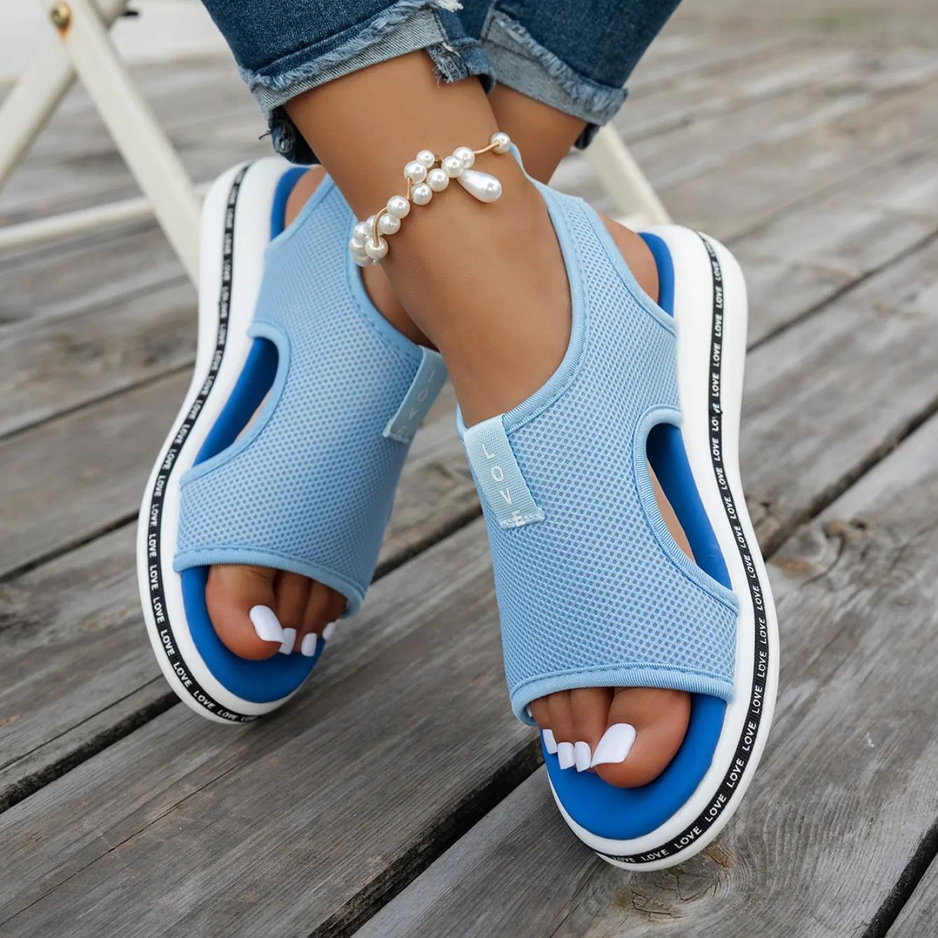 Mesh Women Sandals Open Toe Platform Shoes Female Summer Shoes 2025 Classic Breathable Slip on Sport Sandals Zapatillas De Mujer 42EUCN43 синий 1940₽