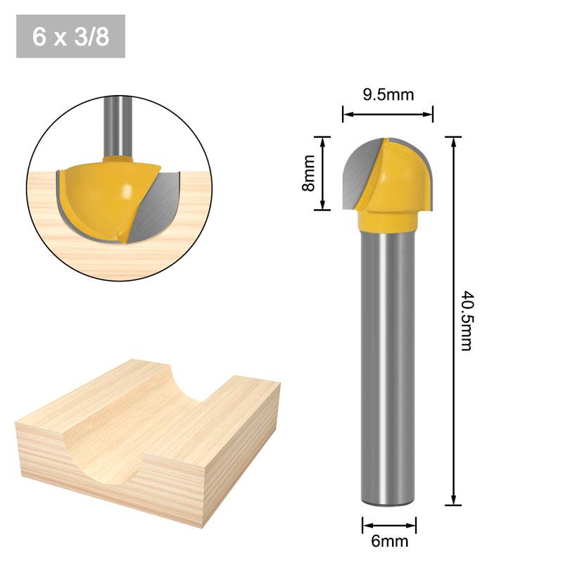 1/9pc 6mm Shank 6/8/12/16/18/20/22mm CNC okrągły nos bity okrągły nos Cove rdzeń Box router Bit Shaker Cutter Tools