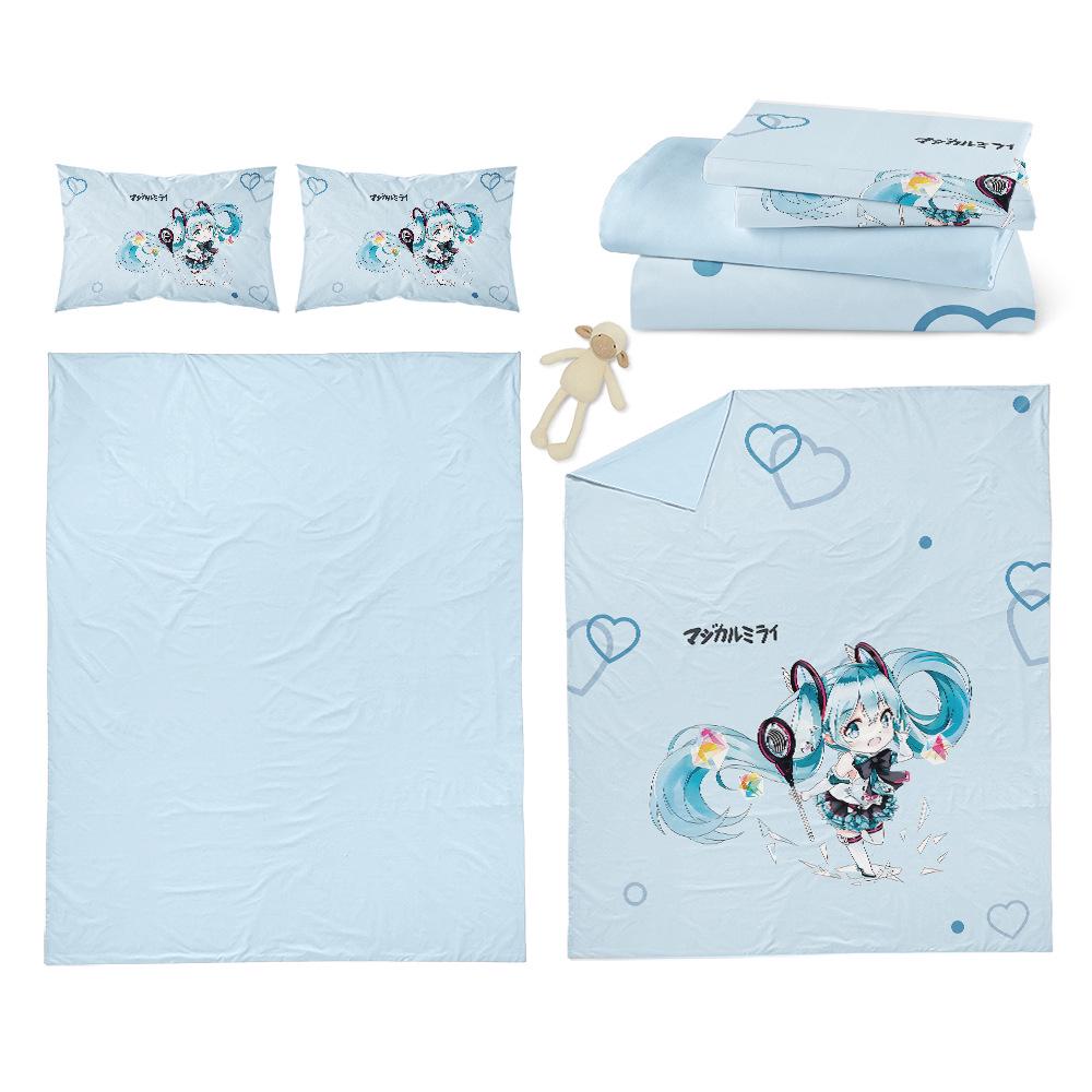 Hatsune Miku Pure Cotton 4-Piece Bedding Set: Cute Duvet Cover & Fitted Sheet for Students
