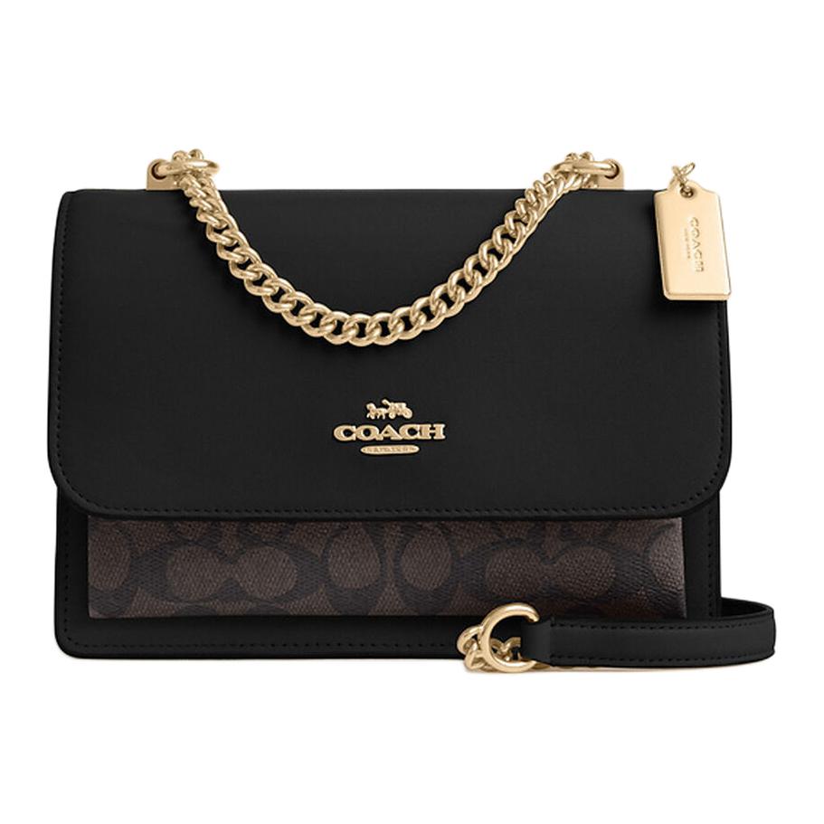 Coach Klare 22 Snap Closure Gold Brand Logo Coated Canvas Crossbody Bag Small Women bags Walnut Black CV978-IMXAQ Basic Set (Bag+Dust Bag)