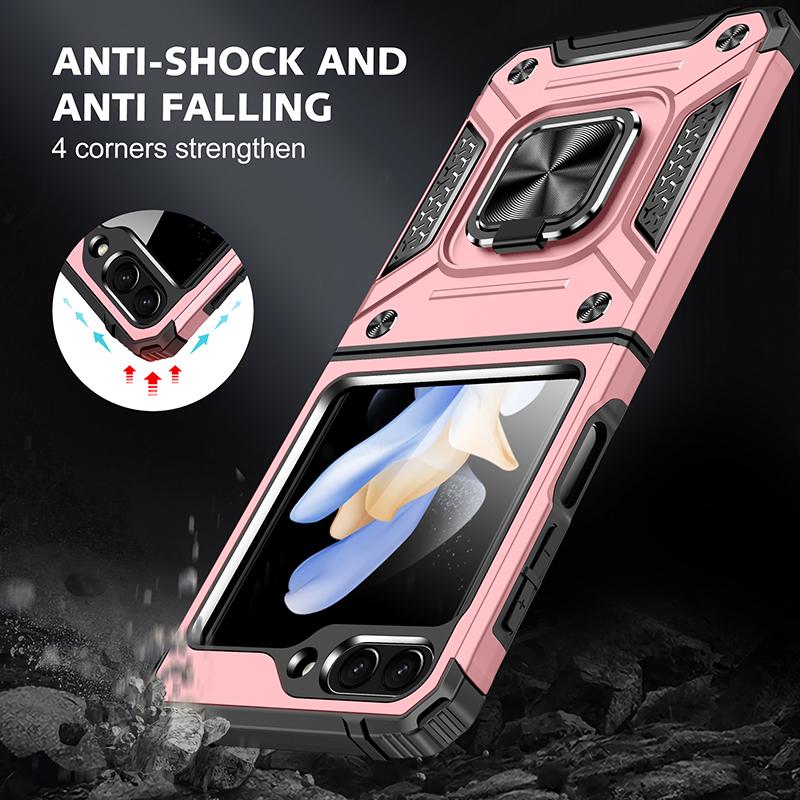 Luxury Anti-Drop Folding Armor Cover Stand Case for Samsung Galaxy Z Flip5 Flip4 5G Non-Slip Cell Phone Bag for Galaxy Z Flip 5 Protective Case