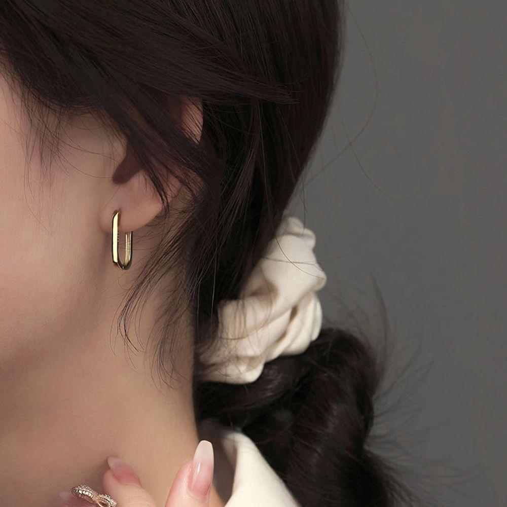 SILBERTALE Orecchini a cerchio rettangolari minimalisti, ovali, in argento sterling, orecchini a cerchio per le donne geometrici a forma di U, Argento sterling