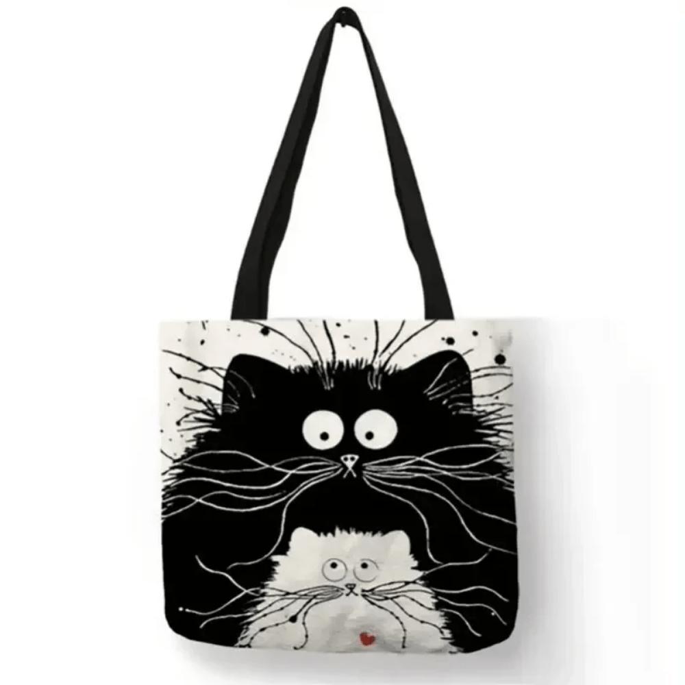 Canvas Bag High-Definition Digital Printed Shopping Bag Cat Pattern Friendly And Portable Bag