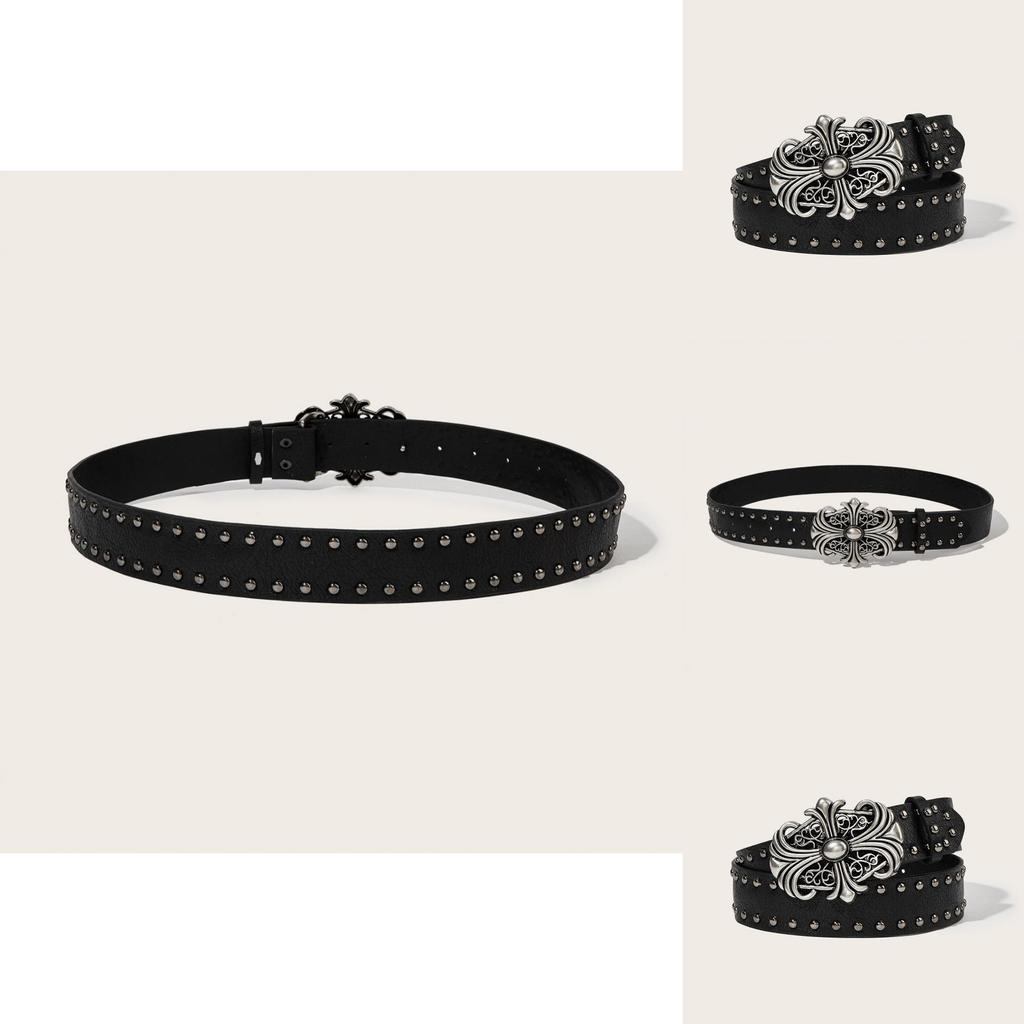 Punk Leather Belt For Men With Rivet Studs And Buckle Casual Waist Accessory For Hip Hop Style