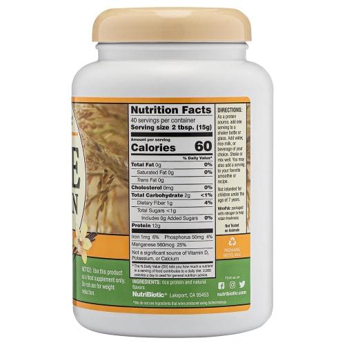 NutriBiotic, Raw Rice Protein, Vanilla, 1 Lb 5 Oz (600 G)
