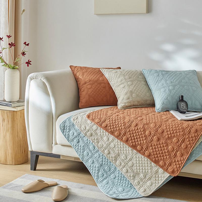 Courtyard, Cotton Washed Embroidered Sofa Cushion, Four-Season Non-Slip Seat Cushion, Sofa Cover Towel, Backrest Cover Cloth
