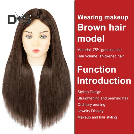 Mannequin Head with Real Hair Hairdresser Braiding Hair Styling Training Manikin Cosmetology Doll Head Brown Golden Long Hair Hairdressing Makeup