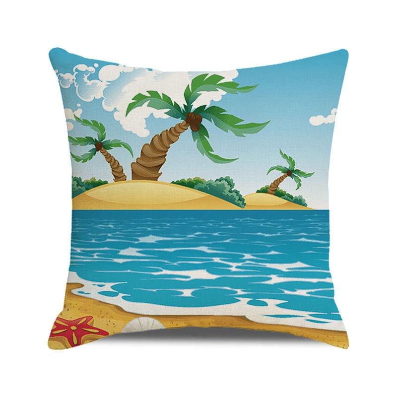 Watercolor Summer Beach Digital Printing Short Plush Pillow Covers for Car Sofa Office Cushion Cover Home Goods 60x60cm