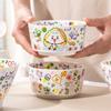 Children's cartoon graffiti cute ceramic bowl girl heart rice bowl with lid cup hat bowl set