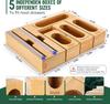Organizador de Gaveta de Cozinha de Bambu com Armazenamento para Papel Alumínio e Plástico Filme, Cabe Sacos Galão, Litro, Sanduíche, Lanche