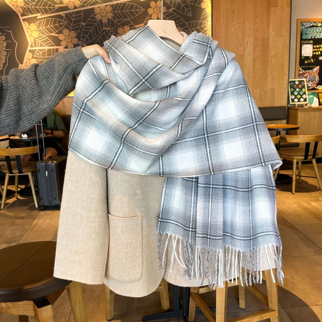 Autumn and Winter Thickened Scarf for Women Double sided Imitation Cashmere Warm Scarf for Couples Retro Dotted Line Atmosphere Long Style