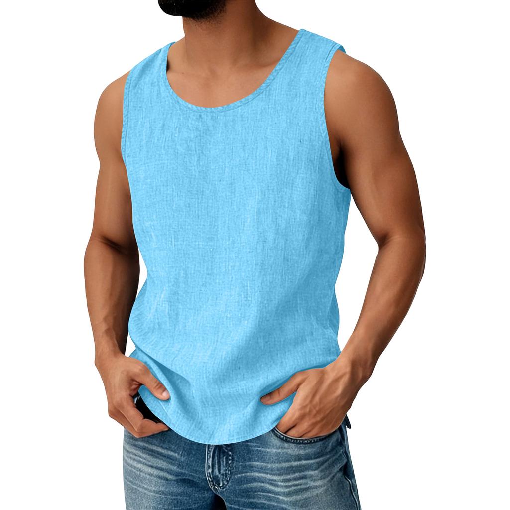 Men's Cotton Linen Sleeveless Vest Men's Casual Fashion Sports Sleeveless Vest