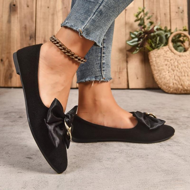 Women's Flat Shoes 2025 Slip on Outdoor Pointed Toe Flats Shallow Bow Tie Soft Sole Plus Size Comfortable Casual Walking Shoes