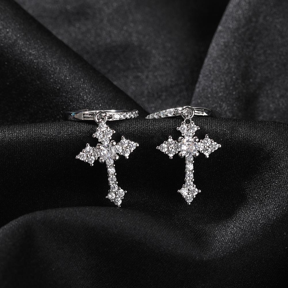 Accessories Simple Mini Cross Earrings Hip Hop Micro-set 5A Zircon Men's and Women's Personality Earrings
