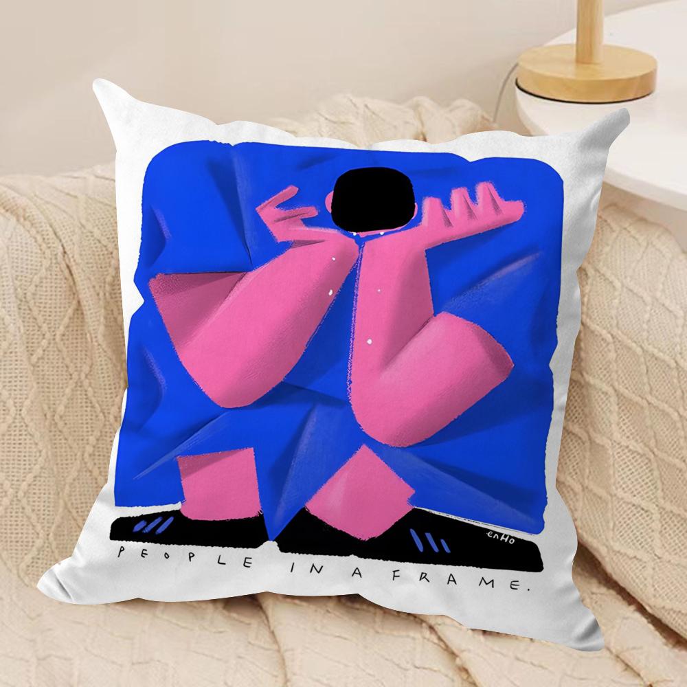 People Living in a Frame Cushion Cover Silky Short Plush Double-Sided Printed Pillow Case for Sofa All Seasons Home Decor Gift