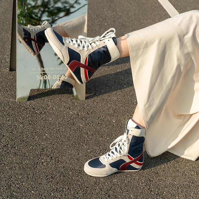 Spot heightening leather boxing boots women's mesh breathable casual versatile outdoor sports style Forrest Gump training shoes women