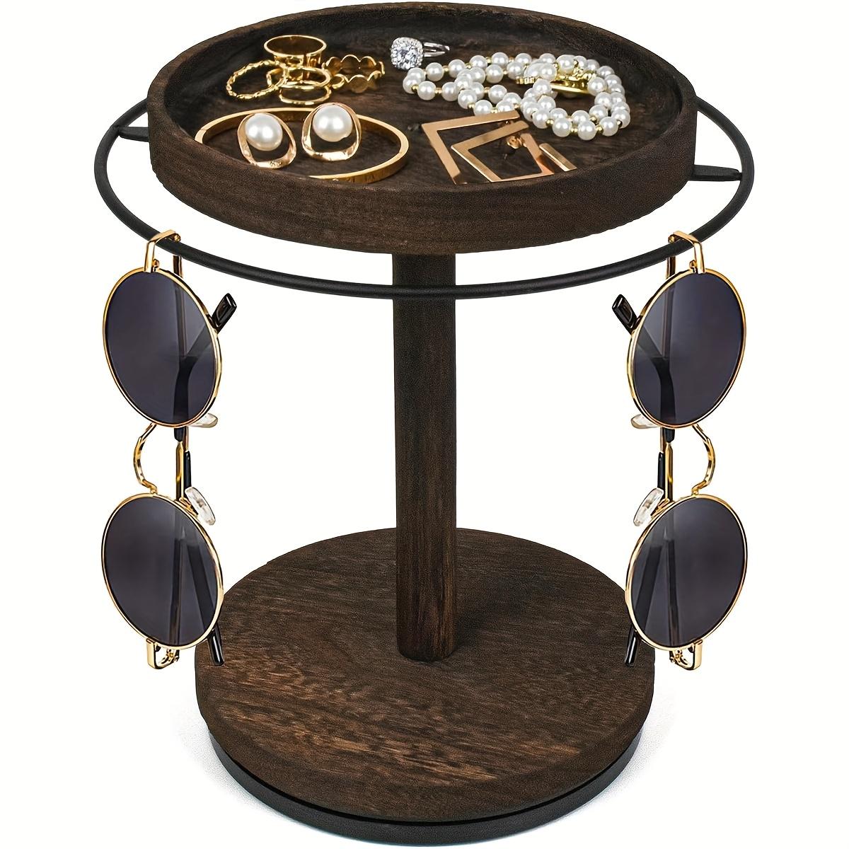 

Wooden Sunglasses Organizer Jewelry Storage Eyewear Rotating Display Stand with Tray
