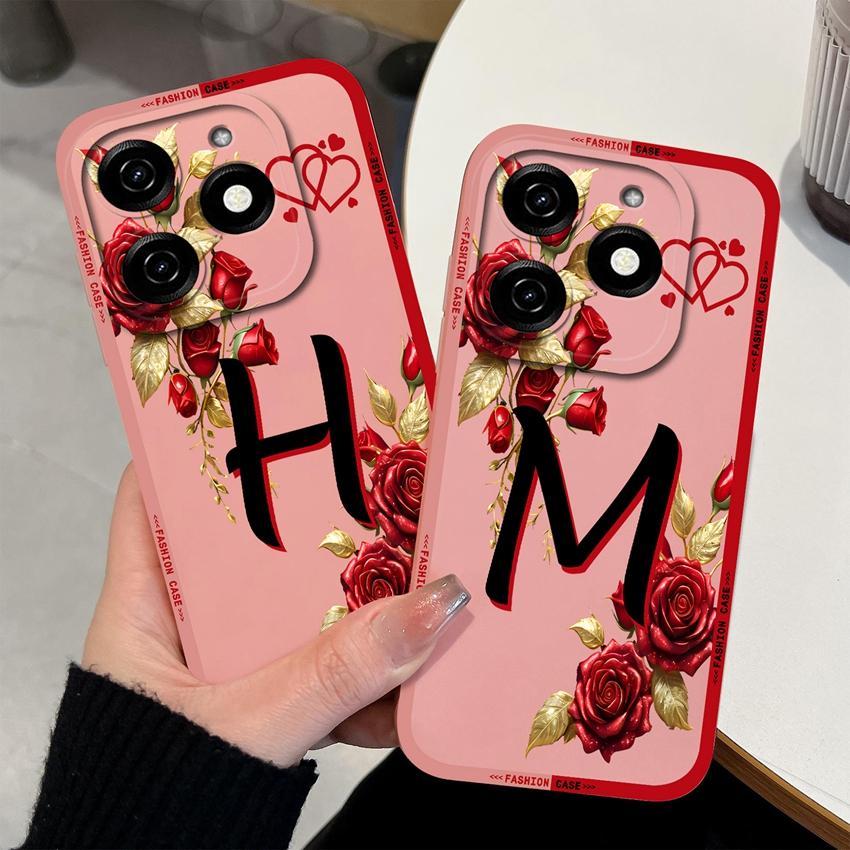 Initial Letters A-Z Phone Cover For Tecno Spark 20 30 40 Pro Plus 20C 30C 40C Go 2024 2025 Bumper Case Matte Silicone Anti Slip Shell For Tecno Casing