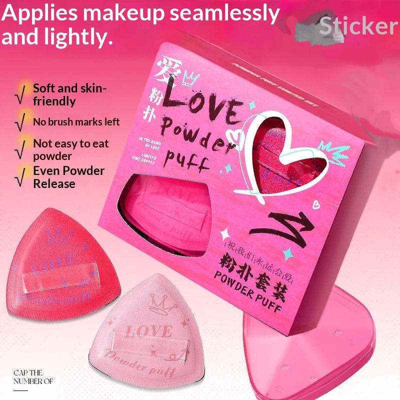 3Pcs Pink Powder Puff Set Sponge Dry And Wet Dual-Use Leather Surface Flocking Makeup Puff Soft Skin-Friendly Air Cushion
