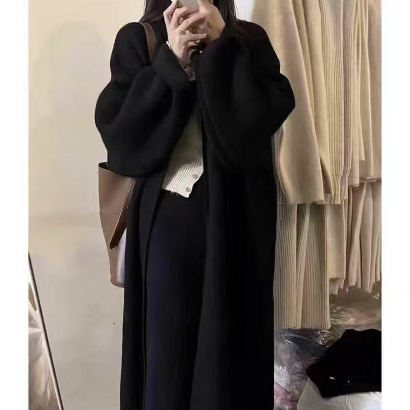 Cárdigan de punto oversize de longitud media para mujer - Color liso, ajuste holgado, por encima de la rodilla para Otoño e Invierno