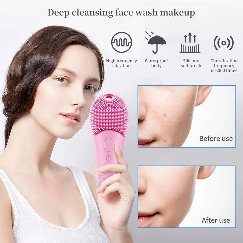 Portable Household Cleanser Rechargeable Electric Ultrasonic Vibration Silicone Cleanser Electric Facial Massager