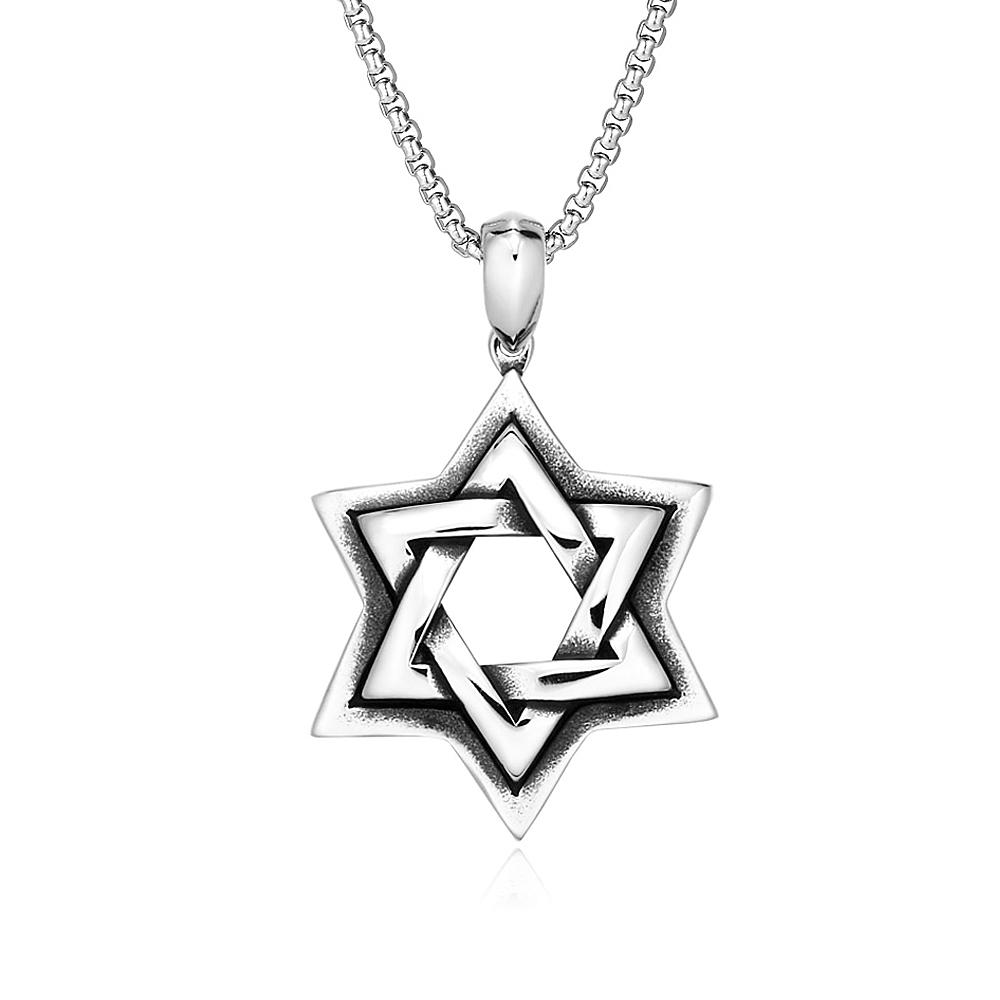 Punk Vintage Davidstern Anhänger Halskette für Herren Edelstahl Hip Hop Biker Sechszackiger Stern Halskette Schmuck Geschenk