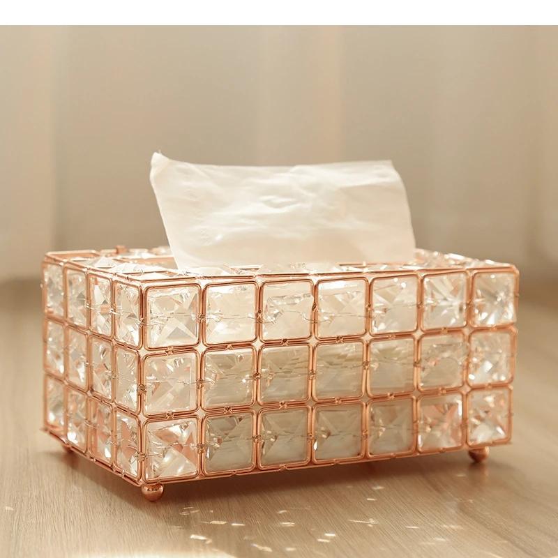 Simple Metal Crystal Tissue Box Living Room Tea Table Napkin Paper Removable Boxes Household Products