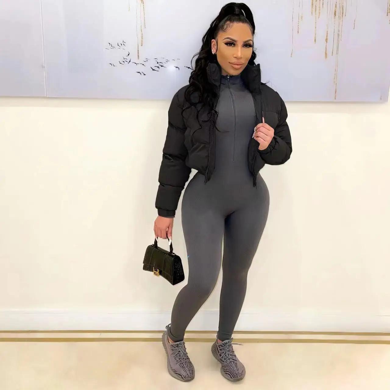 

Зимняя однотонная женская куртка-пуховик, элегантная черная, на молнии, толстая, теплая, короткая, парка, пальто, верхняя одежда, женские хлопковые куртки-кроп-топы XXL