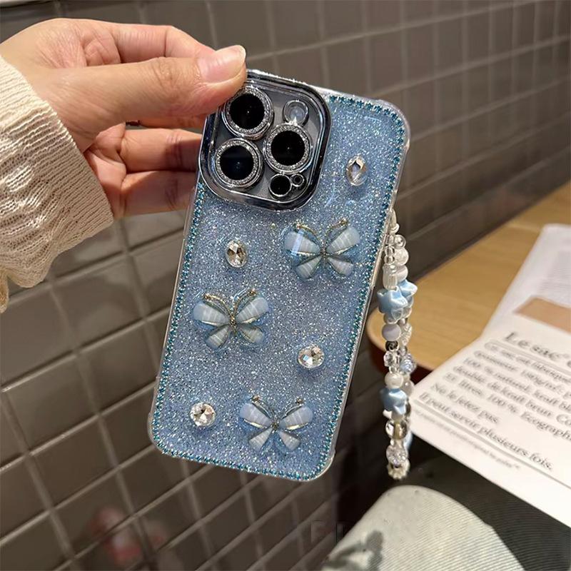 Glitter Glue Glue Rhinestone Bow Phone Case for Apple 17promax All-inclusive Anti-fall for IPhone 16 Female Model